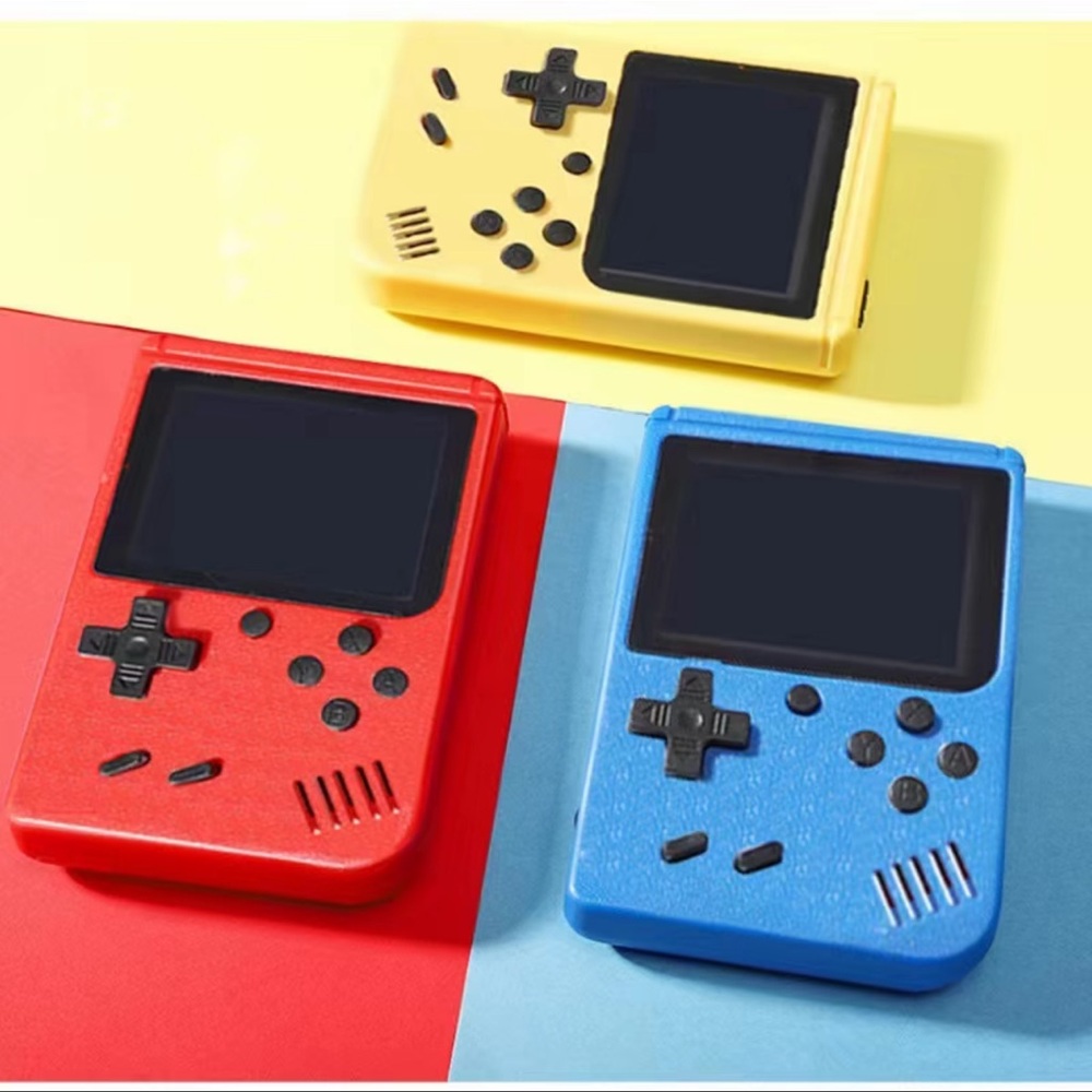 Pink retro handheld game consult